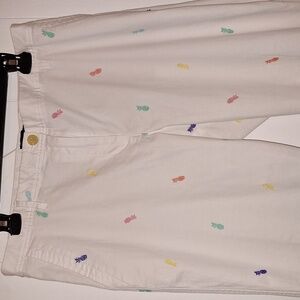 Talbots Relaxed Chinos White with Embroidered Pinapples